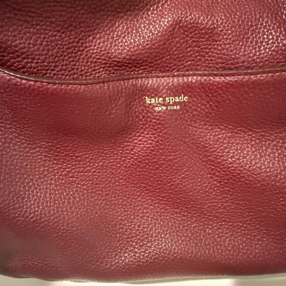 Kate Spade Polly Medium Leather Shoulder Hobo Bag Cherrywood Burgundy Wine